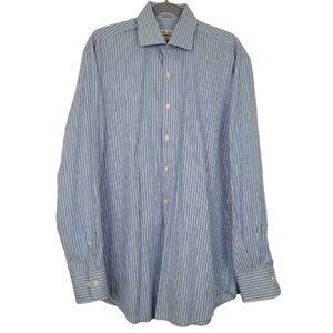 Peter Millar Crown Finish Blue/White Stripe 100% Cotton Button Front Shirt